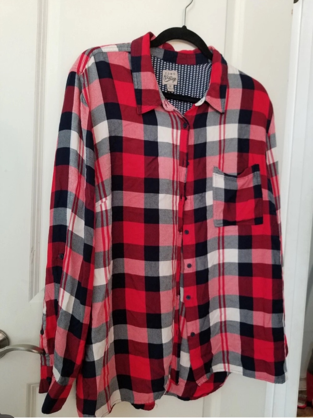 Como Black Plaid large Button-Up Flannel Shirt - Red/Navy/White